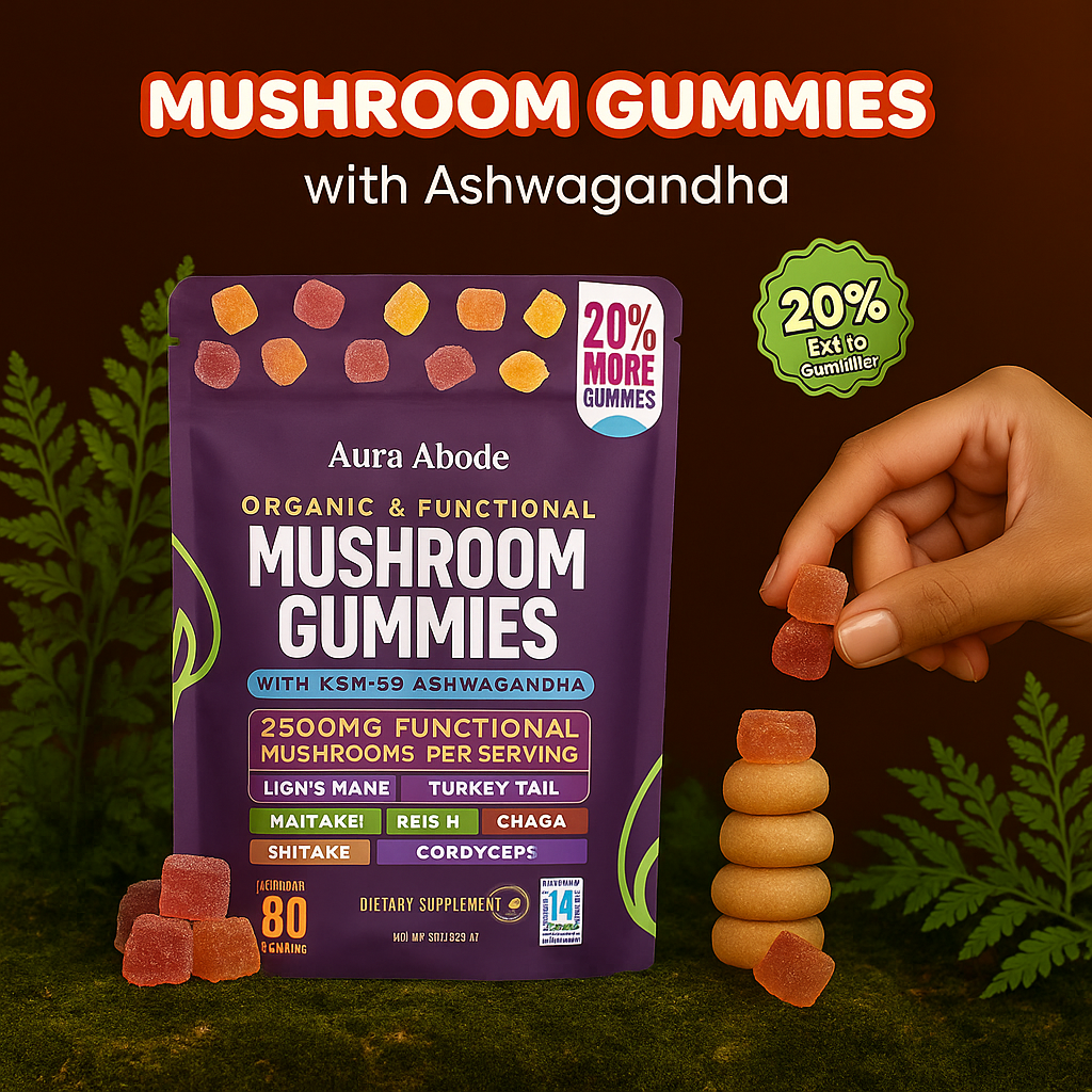 Aura Abode™ Mushroom Ashwagandha Gummies