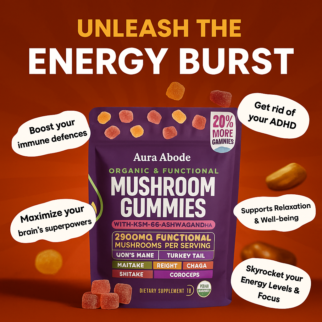 Aura Abode™ Mushroom Ashwagandha Gummies