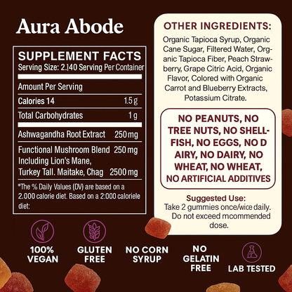 Aura Abode™ Mushroom Ashwagandha Gummies